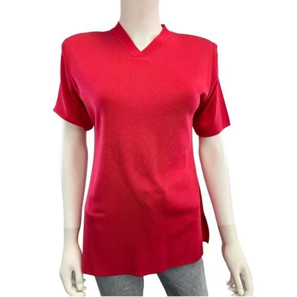 Misook Hot Pink Short Sleeve high v-neck Sweater - Picture 1 of 6